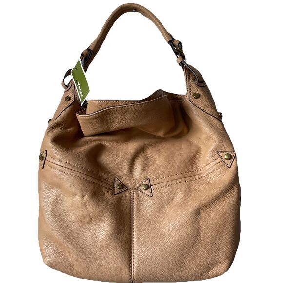 NWT's  orYANY Bristol Leather Fringe Hobo Bag in Tan Nude with Stud Detail Large - Picture 2 of 4